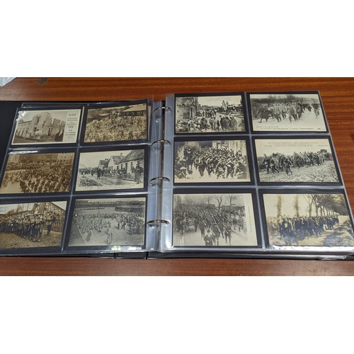 202 - Military. coln. in modern album of mainly WWI action, war damage, parades, victory marches etc. RPs ... 