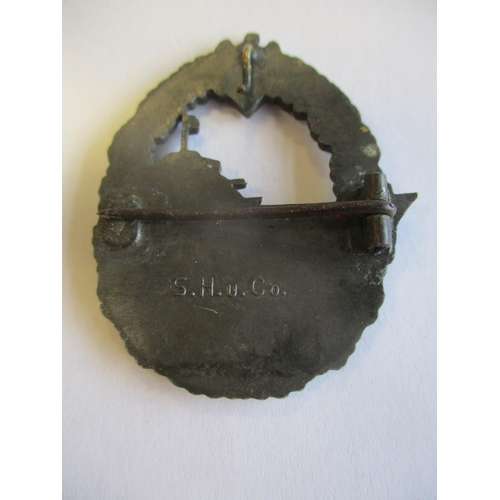 102 - Germany. Third Reich Destroyer War Badge, reverse marked S.H.u.Co., retaining hook for pin missing, ... 