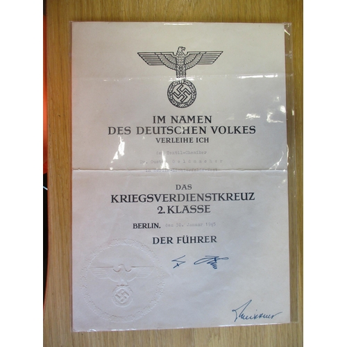 106 - Third Reich award certificate of War Merit Cross Second Class to 