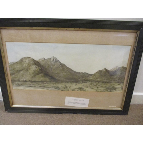 112 - Range in 14 large frames including painting of Keren Valley, Eritrea, Rorke's Drift/Isandlwana map, ... 