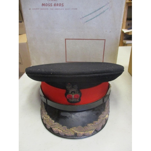 120 - Headdress range with Staff Officer's No 1 peaked cap (QEII) in Moss Bros box of issue, Deputy Lord L... 