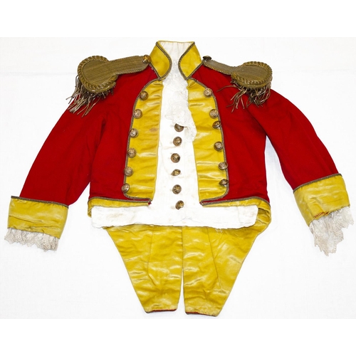 122 - Very detailed child's reproduction uniform in 18th/19th century style with red jacket with yellow cu... 