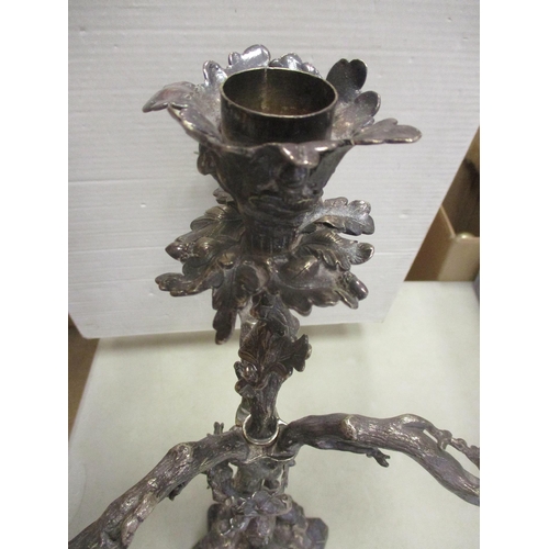 123 - A large heavy silver coloured 2 piece Warwickshire Regimental centre piece of very ornate candelabru... 