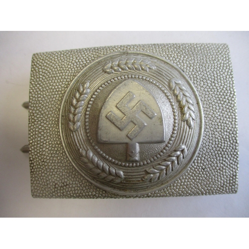 124 - Third Reich belt buckles with:
1. Luftwaffe, reverse stamped GB (Gustav Brehmer), leather tab stampe... 