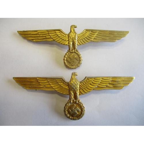 126 - Third Reich range of metal breast eagles with:
1. Gilt, 95mm, reverse stamped Schwerin Berlin 68.
2.... 