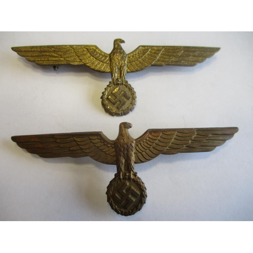 126 - Third Reich range of metal breast eagles with:
1. Gilt, 95mm, reverse stamped Schwerin Berlin 68.
2.... 