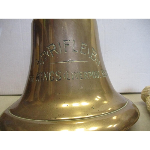 128 - Brass bell engraved 3/6th (Rifle) Bn The King's (Liverpool Regt) weighing 11kg, with clanger good ve... 