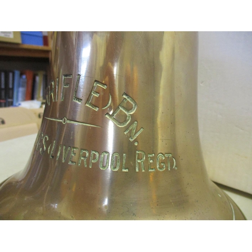 128 - Brass bell engraved 3/6th (Rifle) Bn The King's (Liverpool Regt) weighing 11kg, with clanger good ve... 