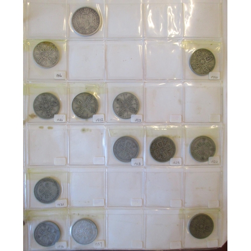 203 - Mostly 20th century collection in 3 folders and 4 cases, with half crowns, florins, sixpence, silver... 