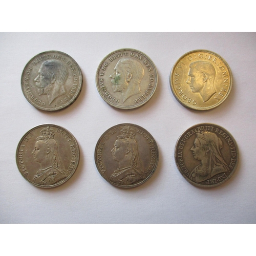 205 - Range of crowns, in mixed condition, with 1696 octavo, 1820LX, 1821 secundo, 1844VIII, 1887 (2), 189... 