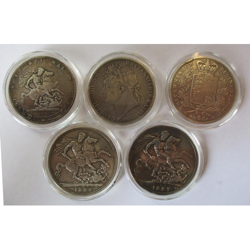 216 - Mostly 19th century range, in mixed condition, with crowns 1820LX, 1821 Secundo, 1844VIII, 1892, 189... 