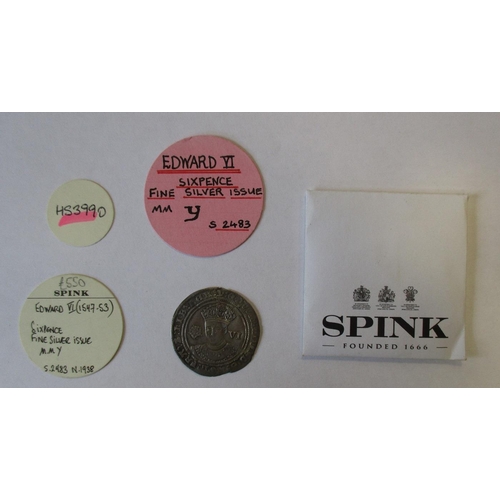 220a - Edward VI. Third period fine silver issue sixpence, London mint, mintmark y, very fine, with Spink i... 