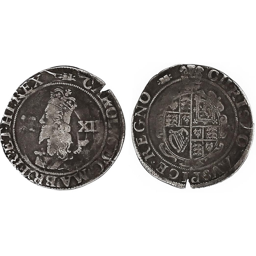 222 - Charles I. Aberystwyth mint large XII shilling with inner circles fair/fine, test cut at 1 o'clock. ... 