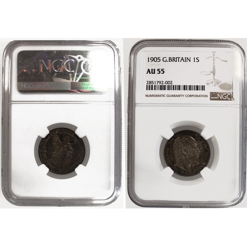 234 - 1905 shilling encased by NGC AU55. (See photo) (Y)