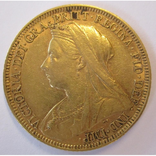 255 - Investment Gold lot - documents required. 1896M sovereign fine. (Y)