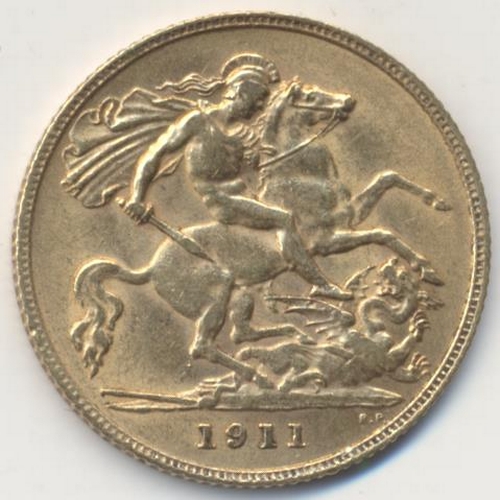 269 - Investment Gold lot - documents required. 1911 half sovereign fine. (Y)