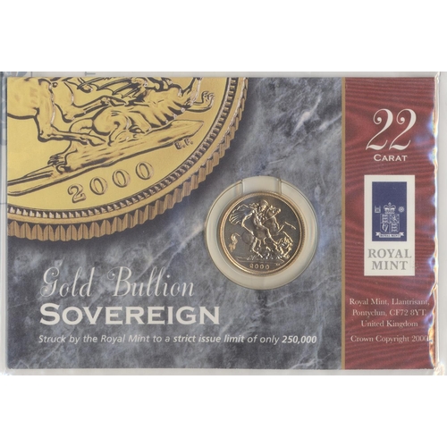 323 - Investment Gold lot - documents required. 2000 sovereign uncirculated on Royal Mint card with unseal... 