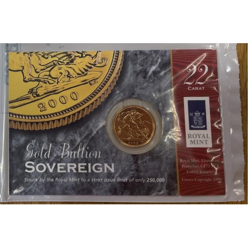 323 - Investment Gold lot - documents required. 2000 sovereign uncirculated on Royal Mint card with unseal... 