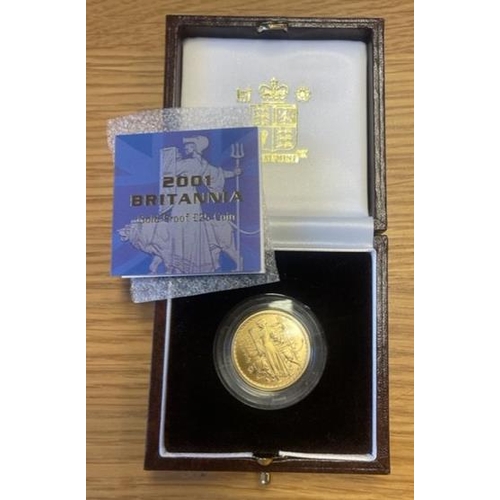 327 - Investment Gold lot - documents required. 2001 Britannia quarter ounce £25 boxed proof FDC with Roya... 