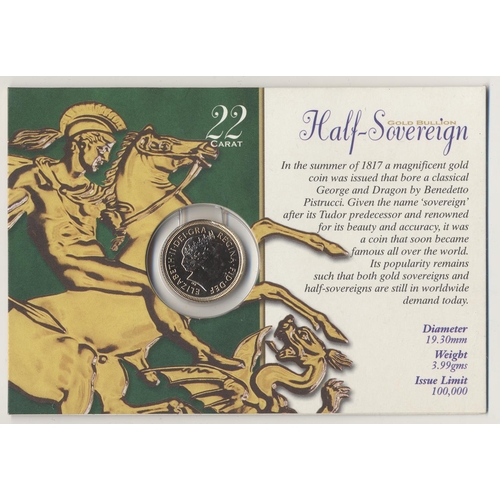 328 - Investment Gold lot - documents required. 2001 half sovereign uncirculated on Royal Mint card. (Y)