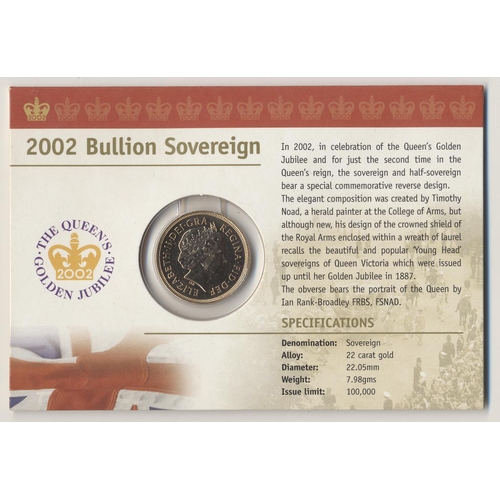 331 - Investment Gold lot - documents required. 2002 sovereign uncirculated on Royal Mint card. (Y)