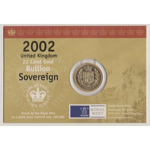 331 - Investment Gold lot - documents required. 2002 sovereign uncirculated on Royal Mint card. (Y)