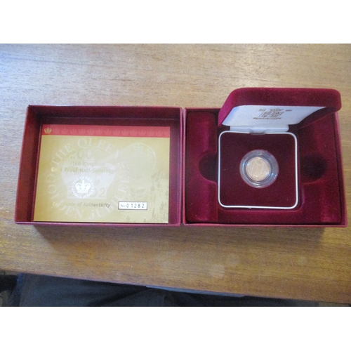 333 - Investment Gold lot - documents required. 2002 half sovereign boxed proof FDC. (Y)