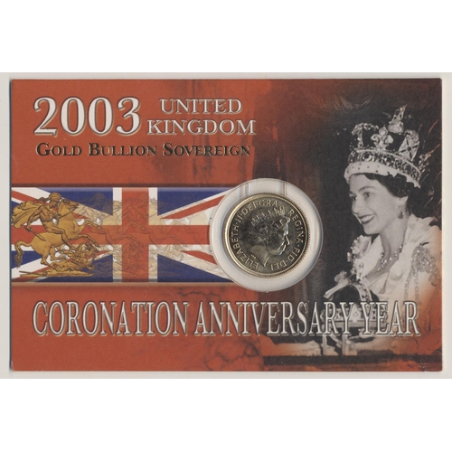 341 - Investment Gold lot - documents required. 2003 sovereign uncirculated on Royal Mint card. (Y)