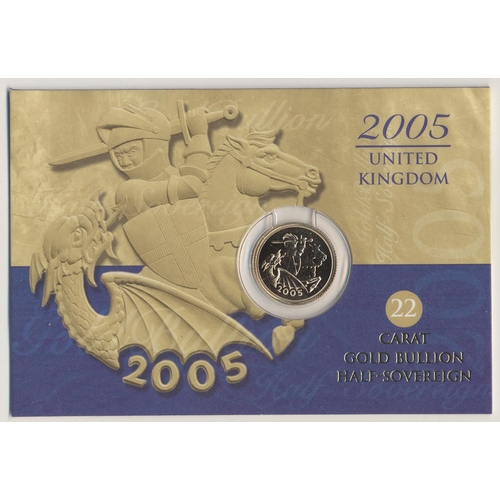 358 - Investment Gold lot - documents required. 2005 half sovereign uncirculated on Royal Mint card. (Y)