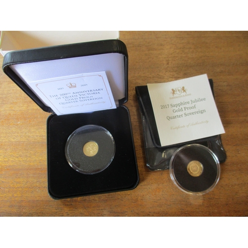 412 - Investment Gold lot - documents required. Pair of proof quarter sovereigns FDC, with Alderney 2019 Q... 