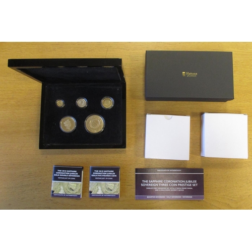 422 - Investment Gold lot – documents required. Gibraltar. 2018 Sapphire Jubilee Set of 5 (£5, double sove... 