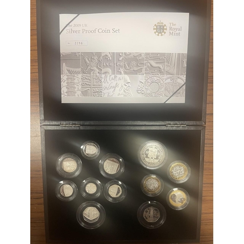 438 - 2009 silver proof FDC cased set of 12, including 50p Kew Gardens. Qty 12 coins (½B)