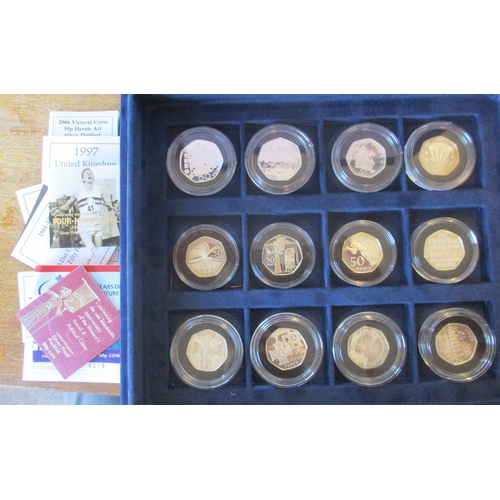 444 - Range of silver proof piedfort 50p FDC, with 1993, 1994 D-day, 1996, 1998 NHS, 2000 Libraries, 2003 ... 