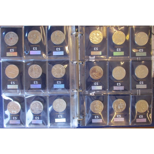 446 - Collection of uncirculated CuNi £5, £2, 50p and 10p on Change Checker cards in 2 albums, includes Be... 