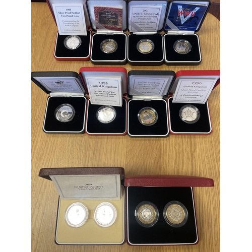 448 - Collection with boxed silver £2 piedfort proofs FDC including 1989 and 1997-98 twin sets, 1994, 1995... 