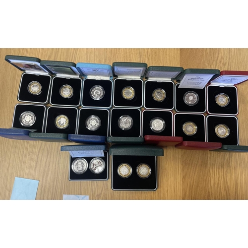 459 - Range of boxed silver proofs £2 FDC with 1986 (2), 89 twin set, 1994, 95 (2), 96, 97, 98 (3), 99, 20... 