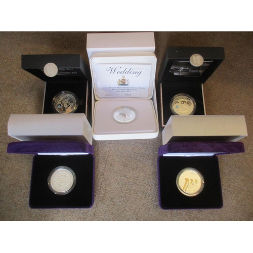 468 - Range of boxed silver proof piedfort £5 FDC, with 2006 Queen's Birthday, 2007 Diamond Wedding, 2009 ... 