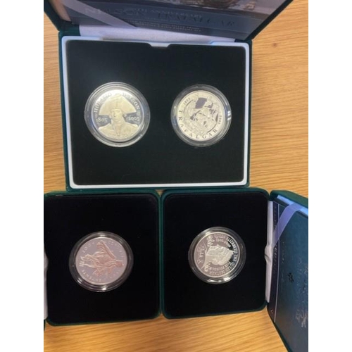 476 - Boxed silver piedfort £5 proofs FDC with 2000, 2004 and 2005 twin set. Qty 4 (T)