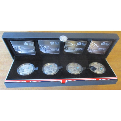 484 - 2012 Countdown to 2012 silver proof piedfort £5 cased set of 4 (2009, 2010, 2011 and 2012) FDC, with... 