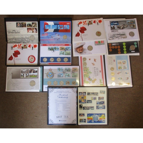 497 - Collection of uncirculated commemorative coin covers, with £5 (7), £2 (11), £1, 50p (56) including V... 