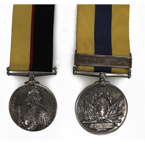 50 - 1898 Queen's Sudan Medal to 2411 Pte G.W. Blake 1/Lin R. and Khedive's Sudan Medal The Atbara clasp ... 