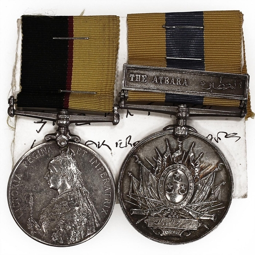 51 - 1898 Queen's Sudan Medal and Khedive's Sudan Medal The Atbara clasp to 3132 Pte T Yates 1st Camn Hdr... 