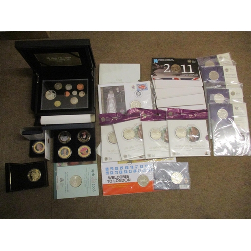 519 - Collection of silver proofs FDC, with Alderney £5 2007 Diamond Wedding (2), East Caribbean States $1... 