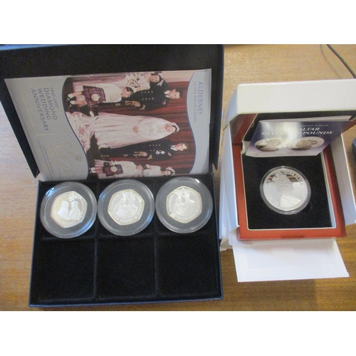 519 - Collection of silver proofs FDC, with Alderney £5 2007 Diamond Wedding (2), East Caribbean States $1... 