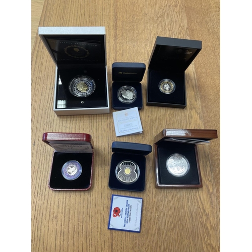 521 - Mixed collection with boxed silver proofs FDC including £5 2011 Guernsey, Jersey Poppy, 2014 Alderne... 