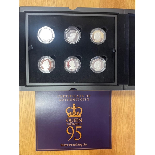 526 - Collection with Gibraltar 2018 Father Christmas silver proof piedfort 50p, silver proof sets Beatrix... 