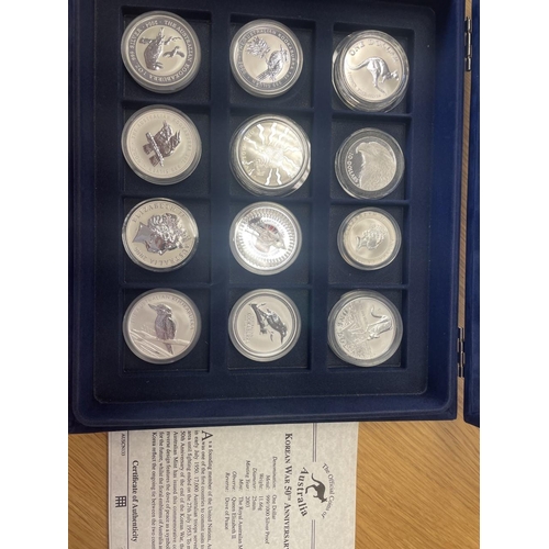 527 - Australia. Silver proof FDC/ uncirculated range with Kangaroo $1 1993, 1997, 2002, 2006, Kookaburra ... 