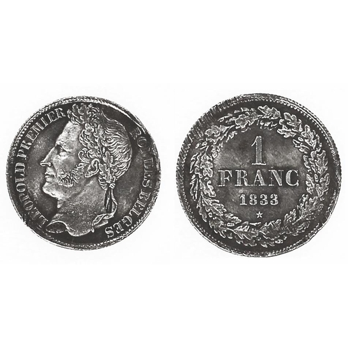 528 - Belgium. 1833 1 franc (coin alignment) some scratching to edge, otherwise extremely fine. (See photo... 