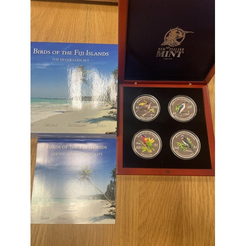 533 - Fiji. 2007 $2 1oz proofs FDC cased set of four Birds of the Fiji Islands with New Zealand Mint certi... 