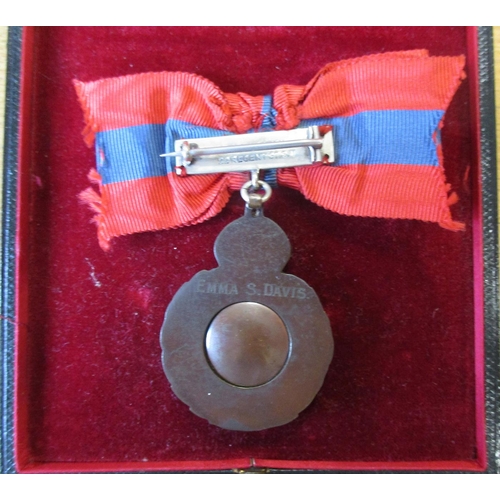 57 - 1908 KEVII Imperial Service (Wreath) Medal to Emma S. Davis in Elkington box of issue, with transmit... 